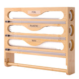 Wall Mounted Plastic Wrap Cutter Bamboo Multi Cell Kitchen Storage Box Organizer - Front View