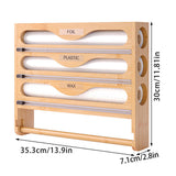 Wall Mounted Plastic Wrap Cutter Bamboo Multi Cell Kitchen Storage Box Organizer