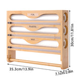 Wall Mounted Plastic Wrap Cutter Bamboo Multi Cell Kitchen Storage Box Organizer - Side View