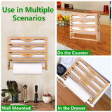Wall Mounted Plastic Wrap Cutter Bamboo Multi Cell Kitchen Storage Box Organizer - 45-Degree Angle