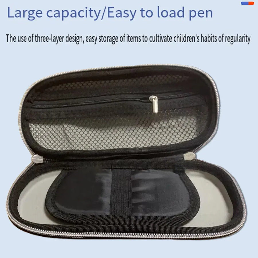 Large Capacity Stationery Box Three Layer Multifunctional Pencil Bag Case - Blue