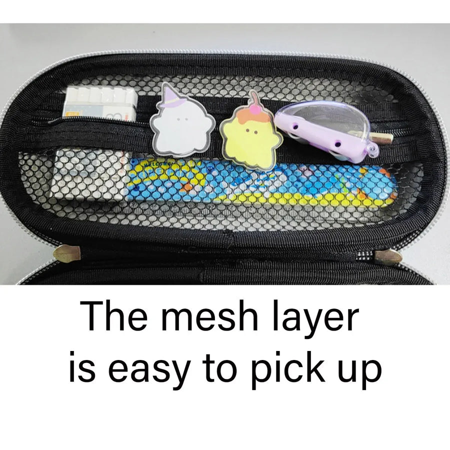 Large Capacity Stationery Box Three Layer Multifunctional Pencil Bag Case - Blue
