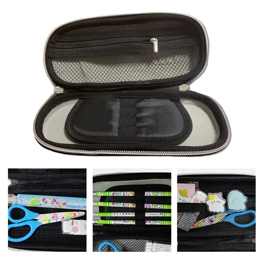 Large Capacity Stationery Box Three Layer Multifunctional Pencil Bag Case - Blue