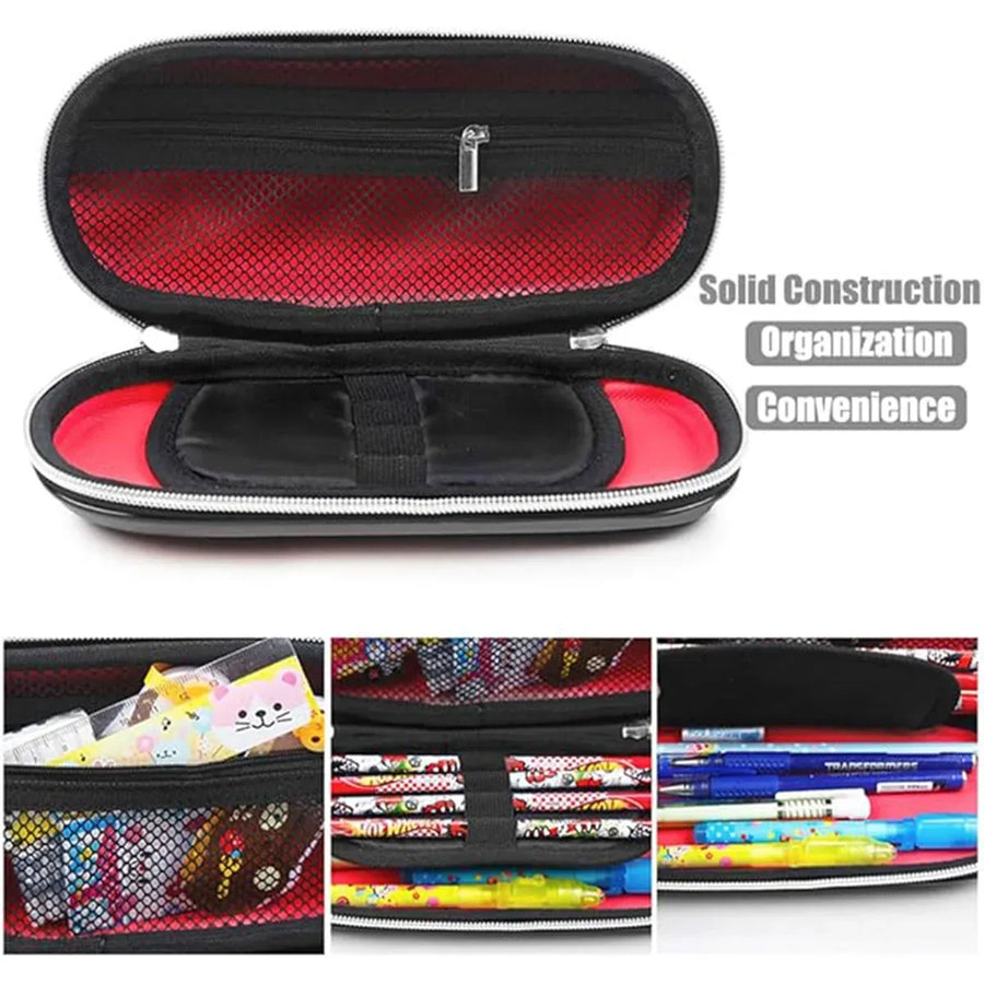 Large Capacity Stationery Box Three Layer Multifunctional Pencil Bag Case - Red