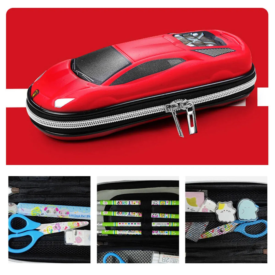 Large Capacity Stationery Box Three Layer Multifunctional Pencil Bag Case - Red