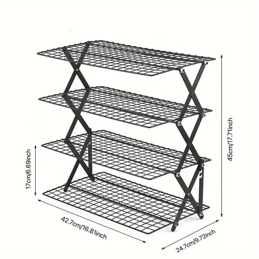 3/4 Tier Camping Dining Rack Iron Shelf Portable Picnic Rack Foldable Storage Table - 4 Layers