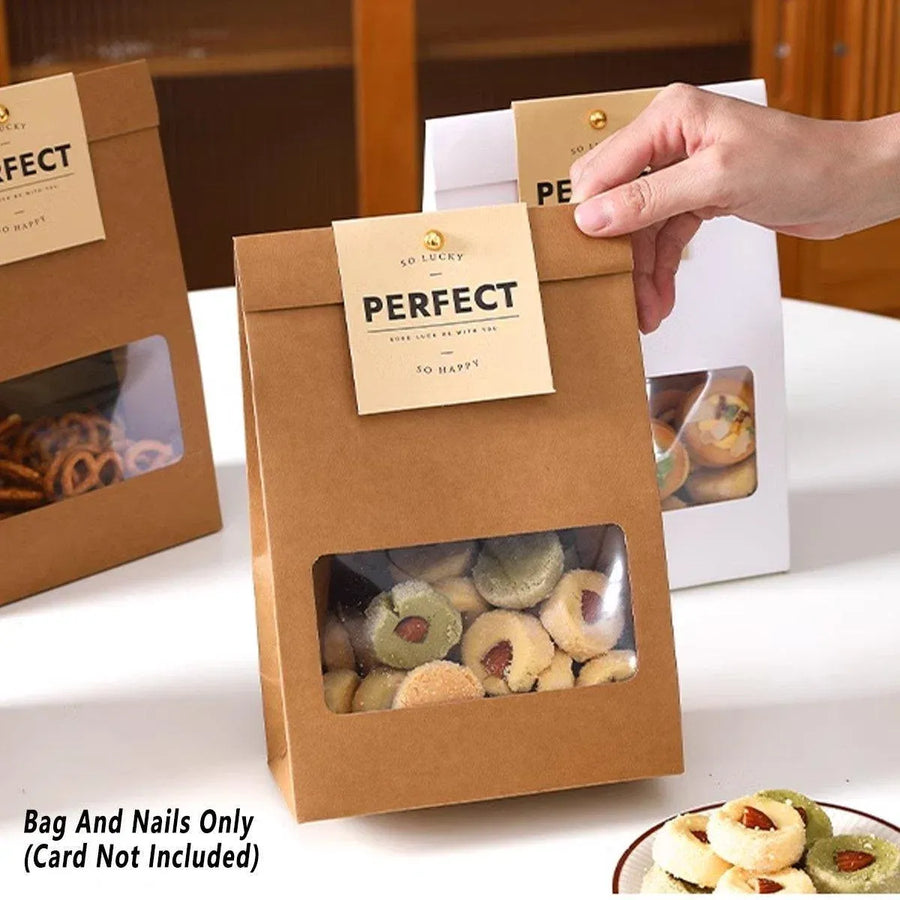 10PCS Snowflake Kraft Paper Candy Bag with Window Biscuit Self Standing Food Bag - Red
