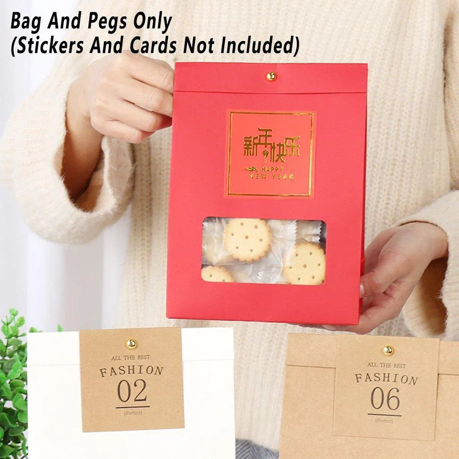 10PCS Snowflake Kraft Paper Candy Bag with Window Biscuit Self Standing Food Bag - Red