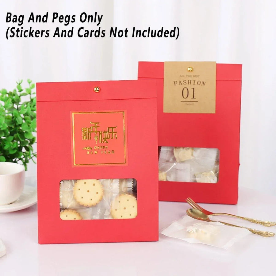 10PCS Snowflake Kraft Paper Candy Bag with Window Biscuit Self Standing Food Bag - Red