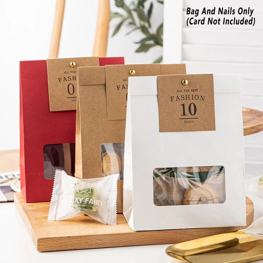 10PCS Snowflake Kraft Paper Candy Bag with Window Biscuit Self Standing Food Bag - Red