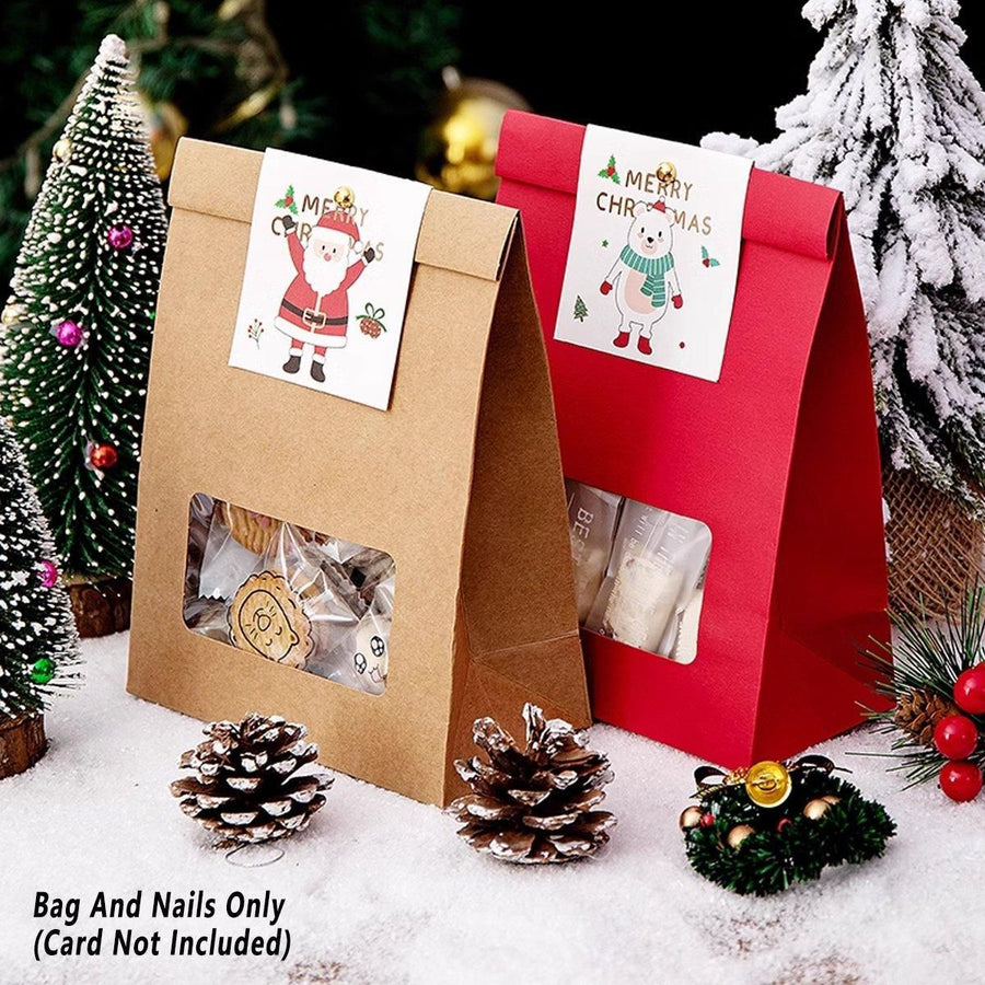 10PCS Snowflake Kraft Paper Candy Bag with Window Biscuit Self Standing Food Bag - Red
