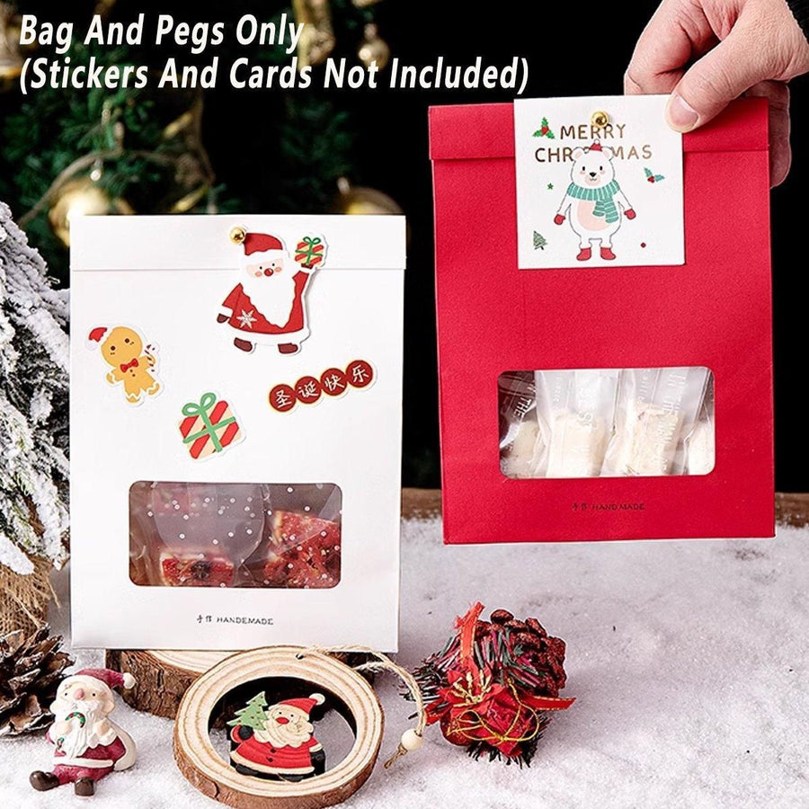 10PCS Snowflake Kraft Paper Candy Bag with Window Biscuit Self Standing Food Bag - Red