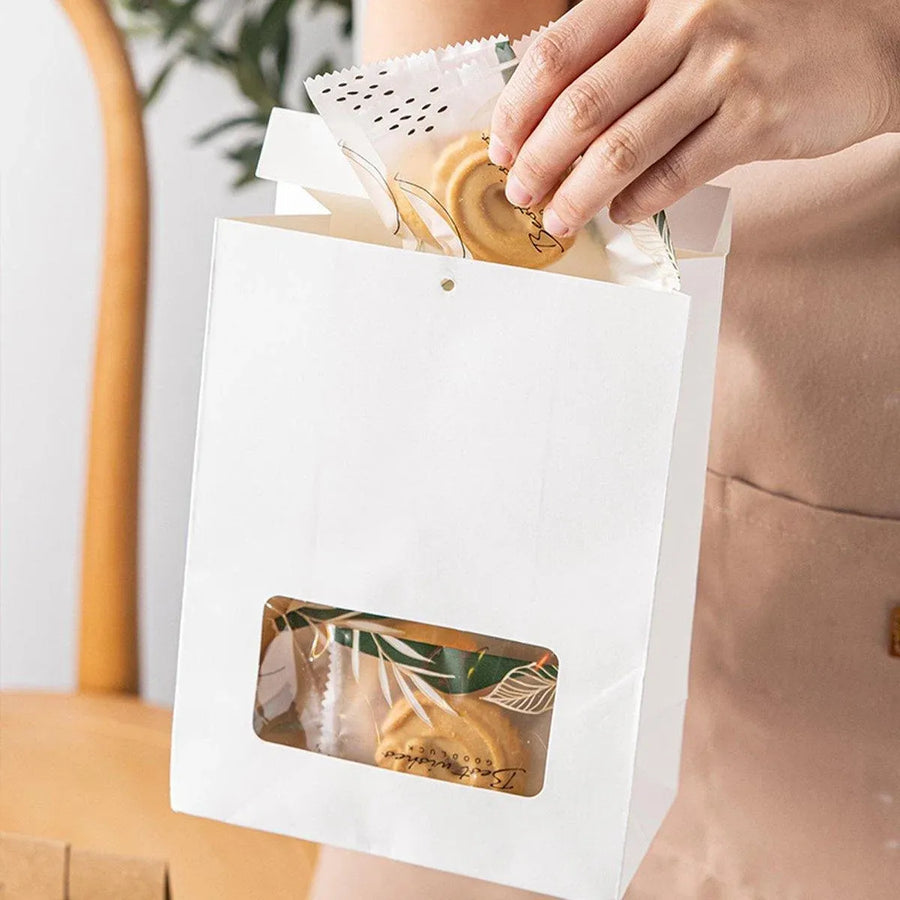 10PCS Snowflake Kraft Paper Candy Bag with Window Biscuit Self Standing Food Bag - Red