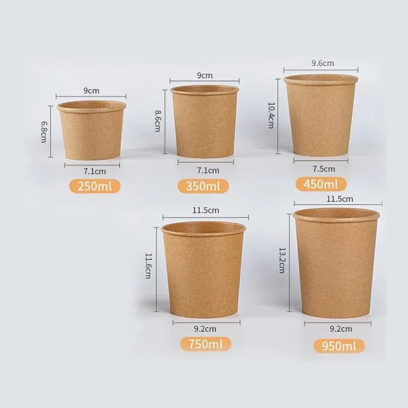 250x Biodegradable Kraft Paper Soup Bucket with Lid Takeaway Tubs Cups - 250ML (8OZ)