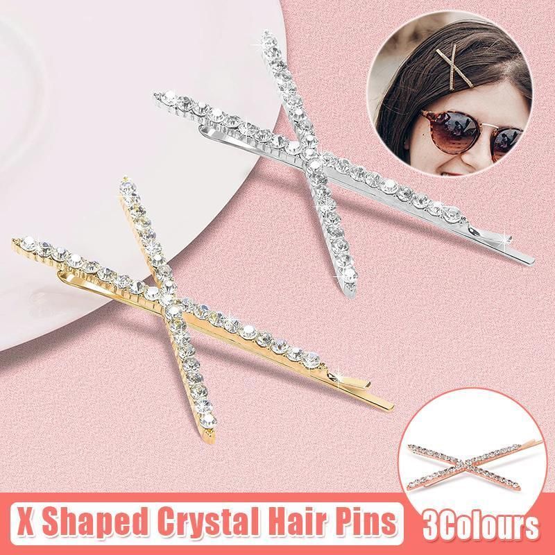 X Shaped Crystal Rhinestone Hair Clip Pin Barrette Hairpins Headwear Accessories - Silver