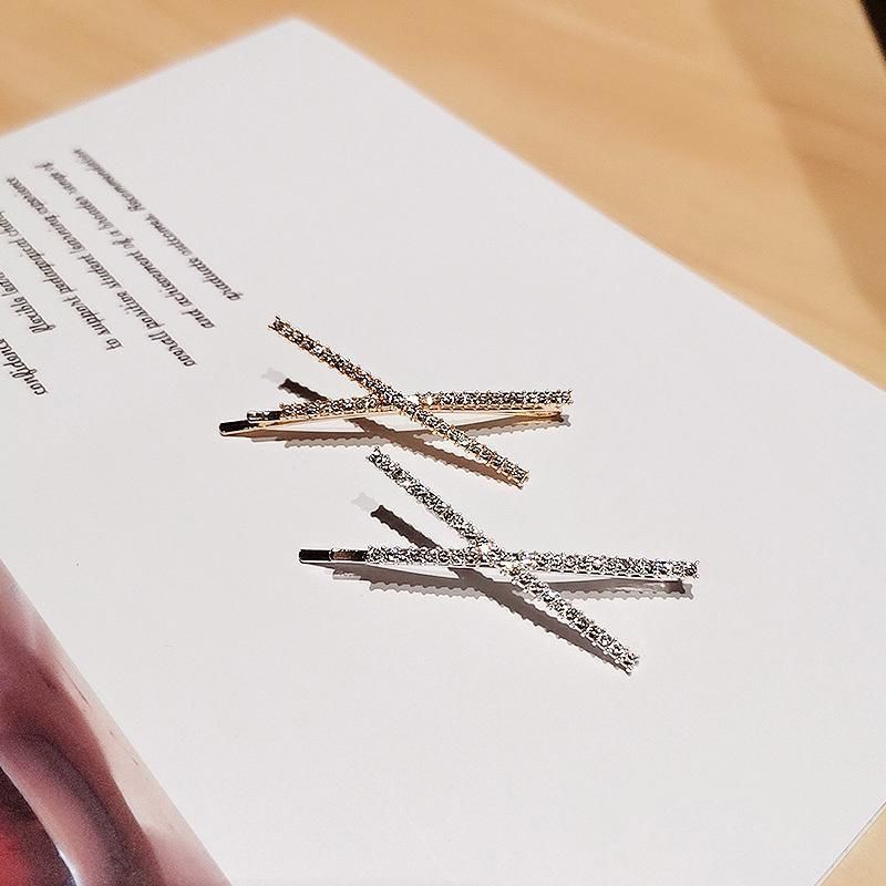 X Shaped Crystal Rhinestone Hair Clip Pin Barrette Hairpins Headwear Accessories - Silver