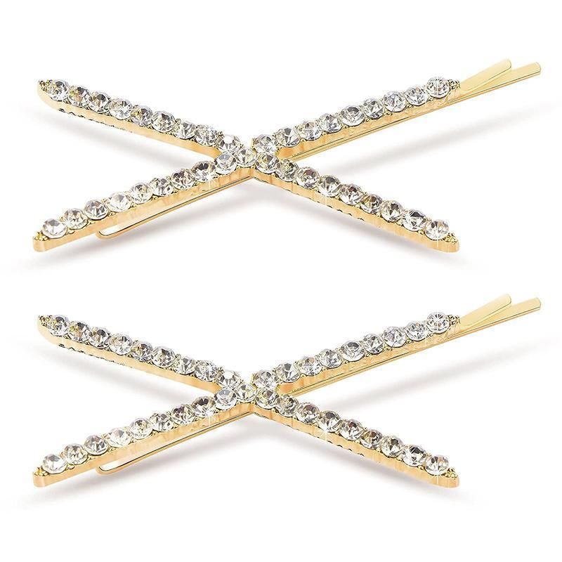 X Shaped Crystal Rhinestone Hair Clip Pin Barrette Hairpins Headwear Accessories - Silver