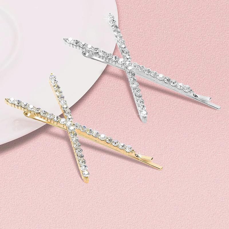 X Shaped Crystal Rhinestone Hair Clip Pin Barrette Hairpins Headwear Accessories - Silver