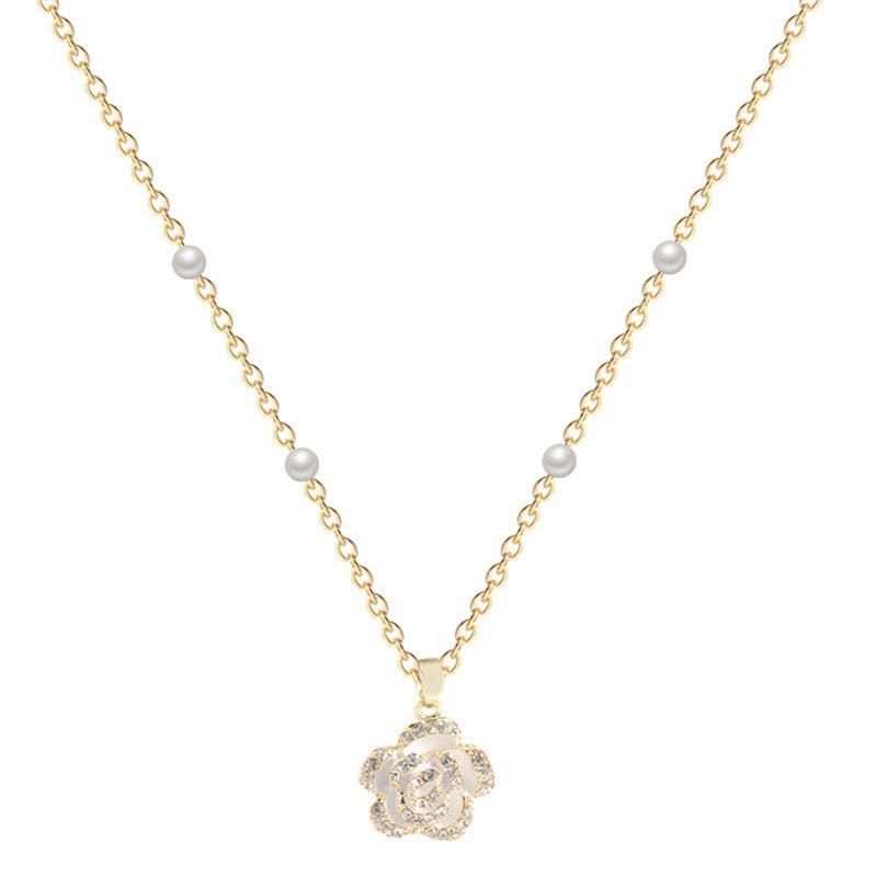 Pearl Flower Bracelet Women Bracelets Charm Hand Chain Titanium Steel Chain - Necklaces