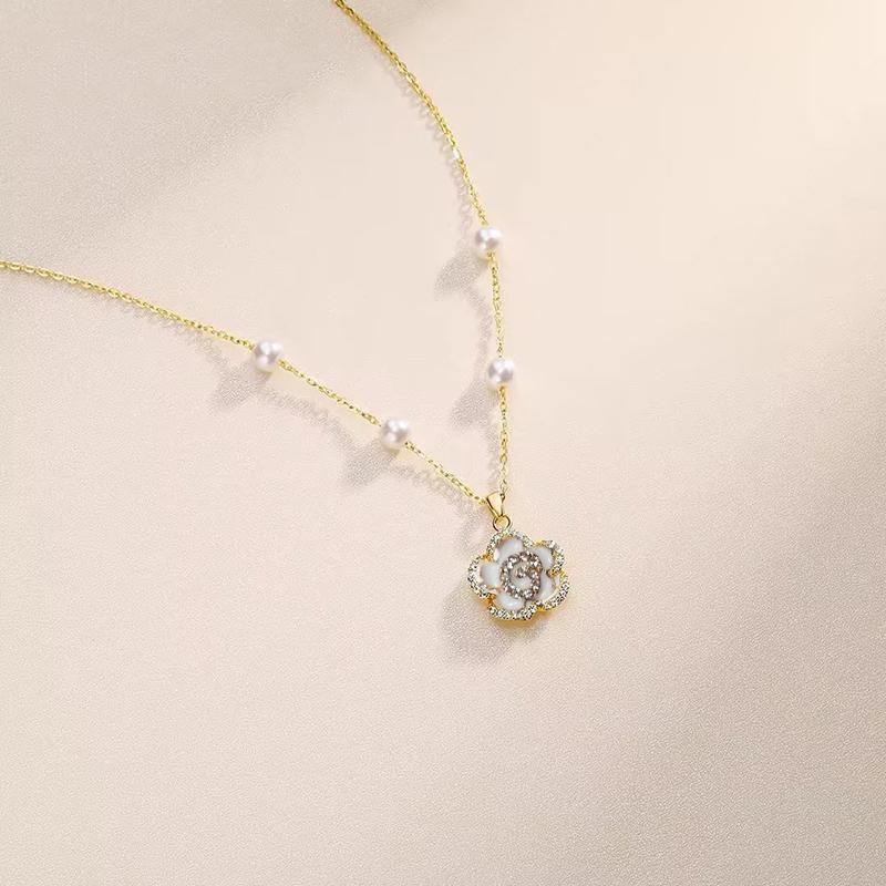 Pearl Flower Bracelet Women Bracelets Charm Hand Chain Titanium Steel Chain - Necklaces