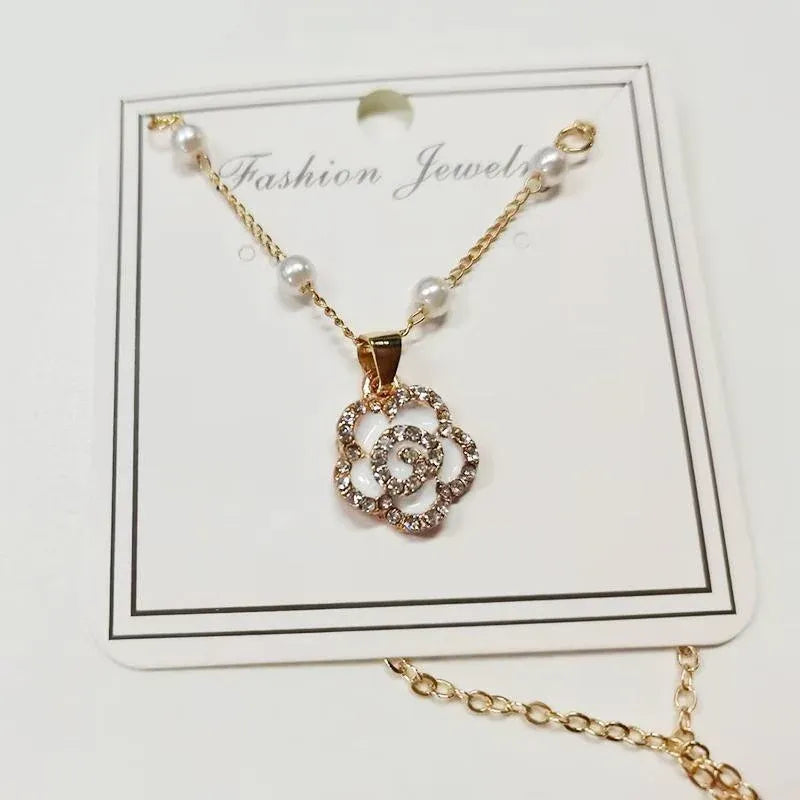 Pearl Flower Bracelet Women Bracelets Charm Hand Chain Titanium Steel Chain - Necklaces
