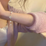 Pearl Flower Bracelet Women Bracelets Charm Hand Chain Titanium Steel Chain - Necklaces - Extra Image
