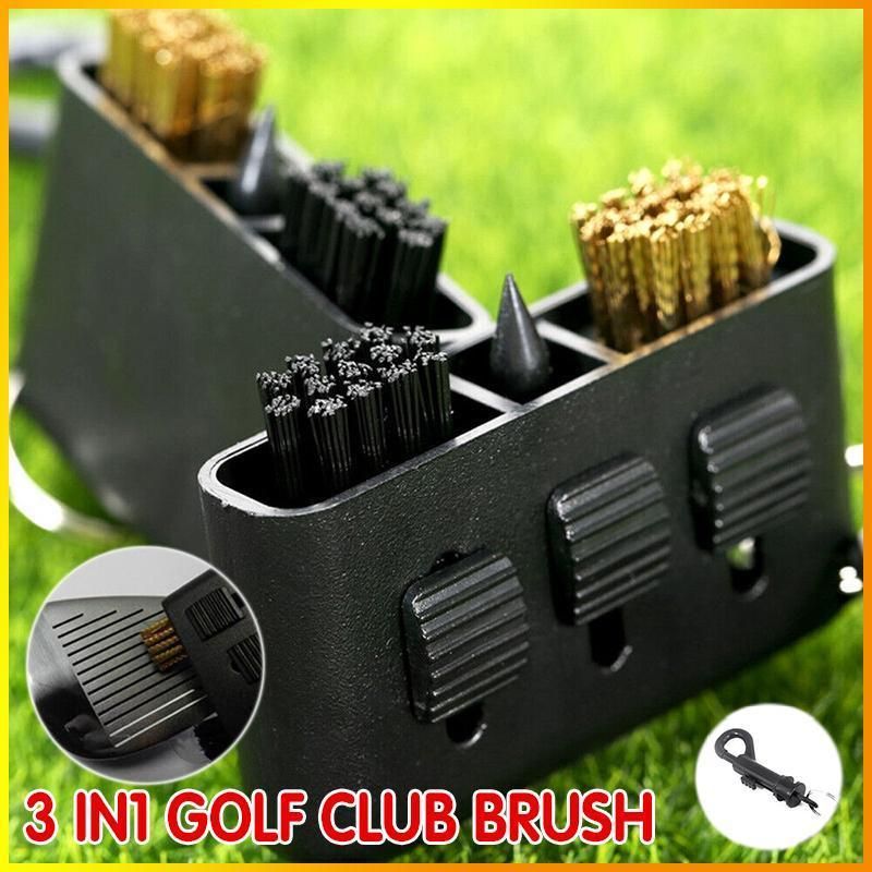 Golf Club Cleaning Brush 3 In 1 Club Groove Cleaner Tool with Keyring