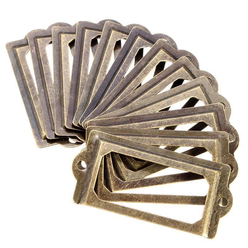12X Brass Cabinet Drawer Label Pull File Name Card Frame Holder Handle