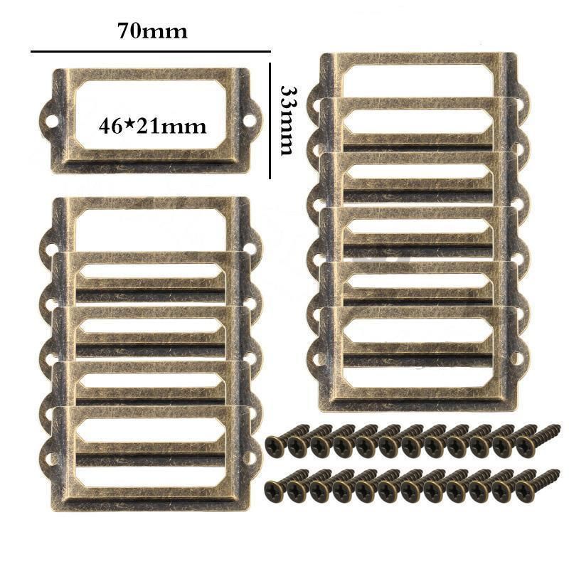 12X Brass Cabinet Drawer Label Pull File Name Card Frame Holder Handle