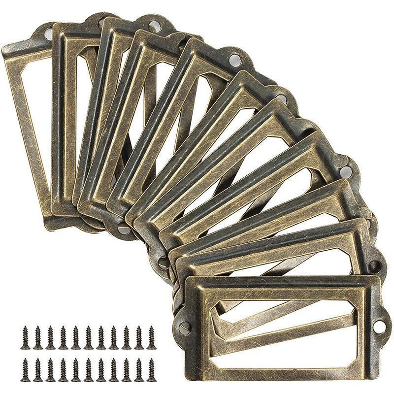 12X Brass Cabinet Drawer Label Pull File Name Card Frame Holder Handle