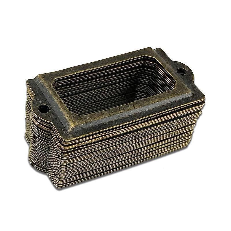 12X Brass Cabinet Drawer Label Pull File Name Card Frame Holder Handle