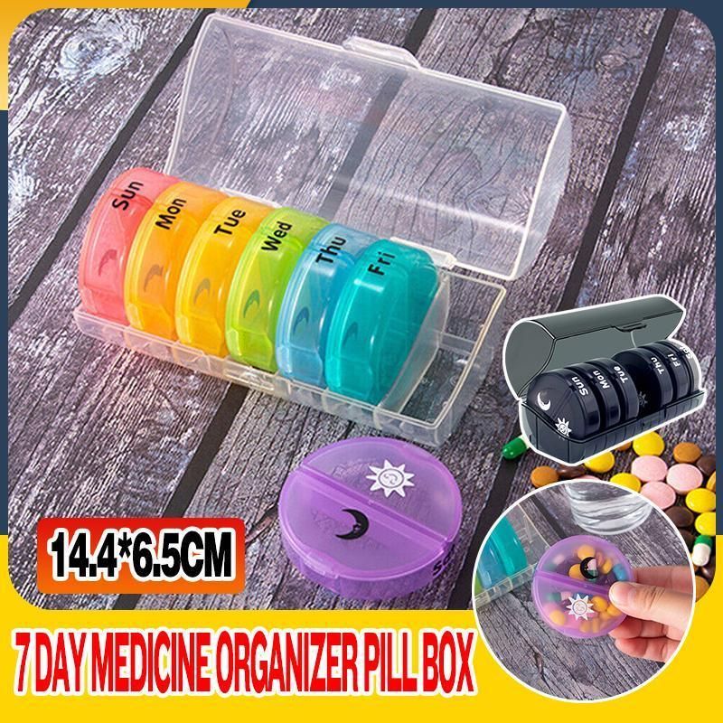 7 Day Weekly Case Dispenser Medicine Tablet Organizer Storage Container Pill Box - Black