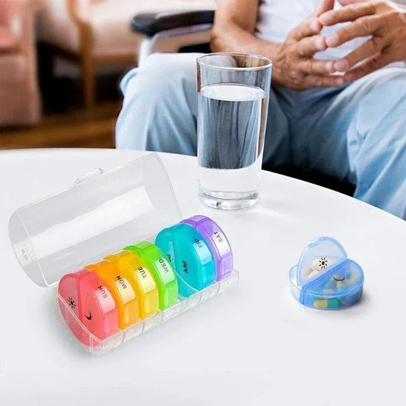 7 Day Weekly Case Dispenser Medicine Tablet Organizer Storage Container Pill Box - Colourful