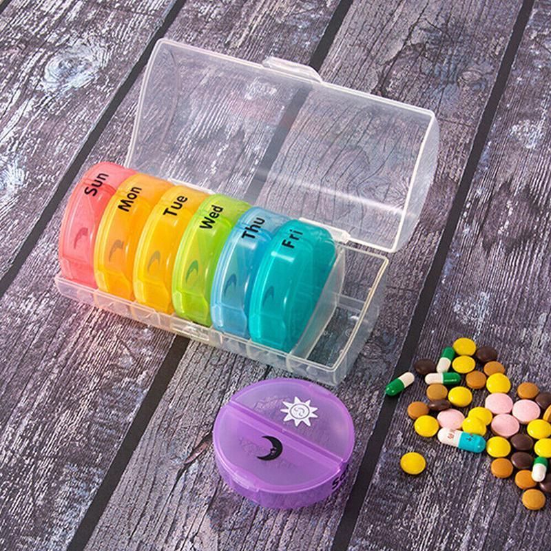 7 Day Weekly Case Dispenser Medicine Tablet Organizer Storage Container Pill Box - Colourful