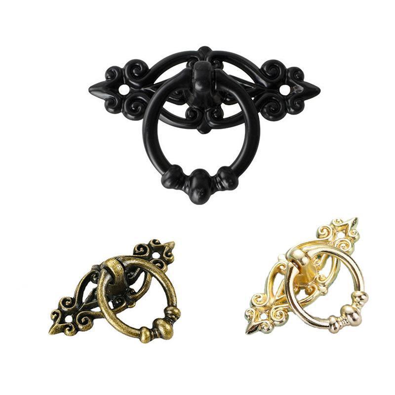 5PCS Vintage Handles Cabinet Drawer Cupboard Door Iron Knob Gold Pull - Black