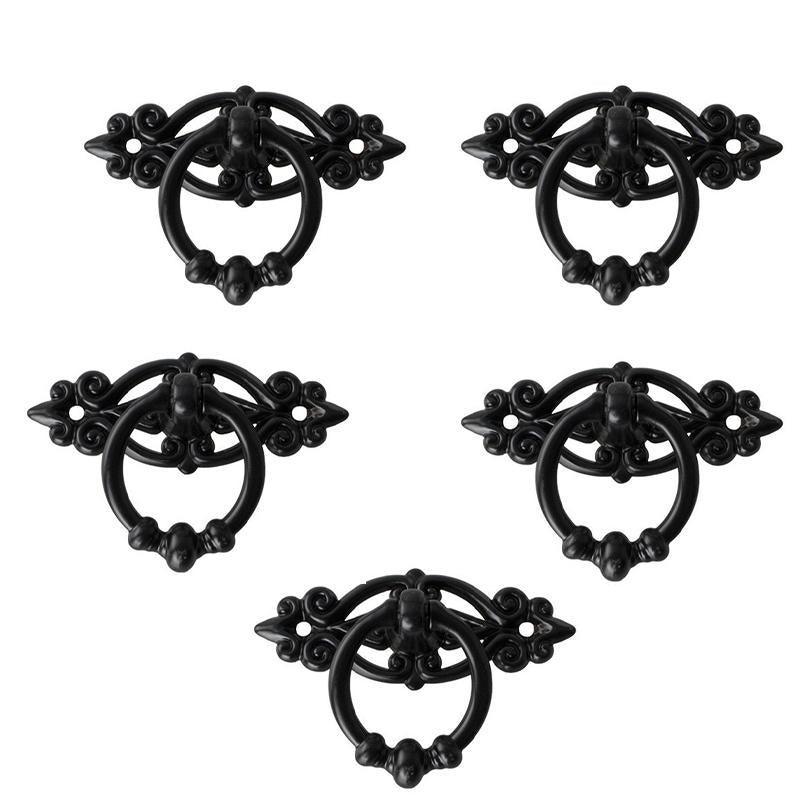 5PCS Vintage Handles Cabinet Drawer Cupboard Door Iron Knob Gold Pull - Black
