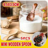 5PCS Mini Wooden Spoons Natural Wood Spice Condiment Dessert Scoops - Beige - Front View