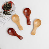 5PCS Mini Wooden Spoons Natural Wood Spice Condiment Dessert Scoops - Beige - Top-Down View
