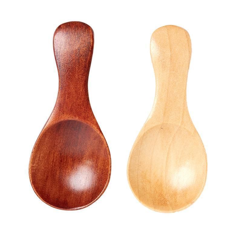 5PCS Mini Wooden Spoons Natural Wood Spice Condiment Dessert Scoops - Red