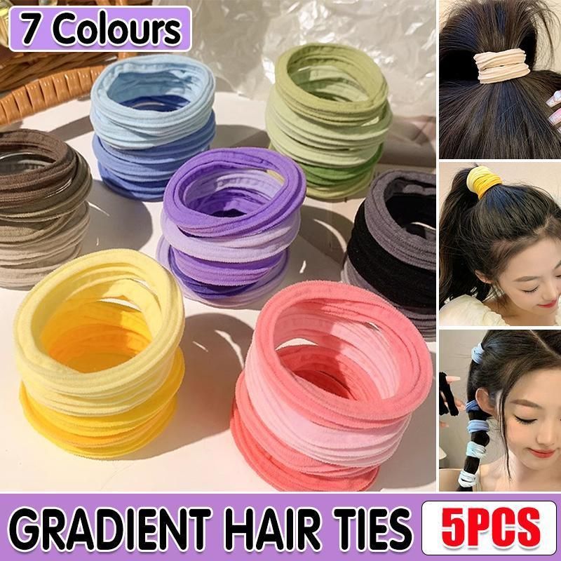 5PCS Girls Hair Bands Gradient Colour Rope Ring Elastic Hairband Ponytail Holder - Grey-5PCS