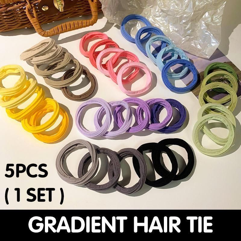 5PCS Girls Hair Bands Gradient Colour Rope Ring Elastic Hairband Ponytail Holder - Grey-5PCS