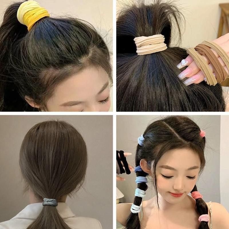 5PCS Girls Hair Bands Gradient Colour Rope Ring Elastic Hairband Ponytail Holder - Grey-5PCS