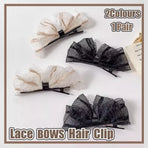 2PCS Women Hair Clip Side Bow Knot Barrettes Hairpin Party Headdress Gifts Lace - Apricot