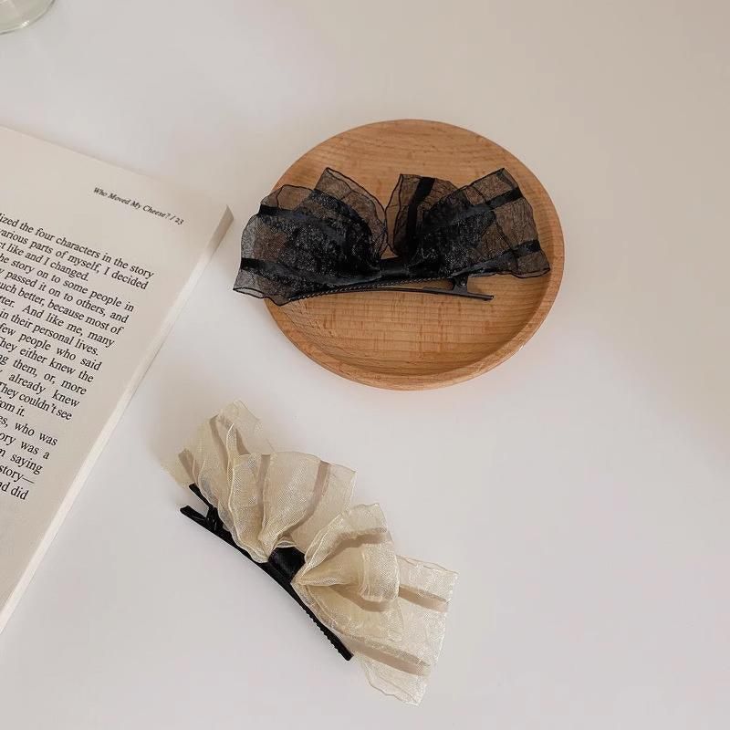 2PCS Women Hair Clip Side Bow Knot Barrettes Hairpin Party Headdress Gifts Lace - Apricot