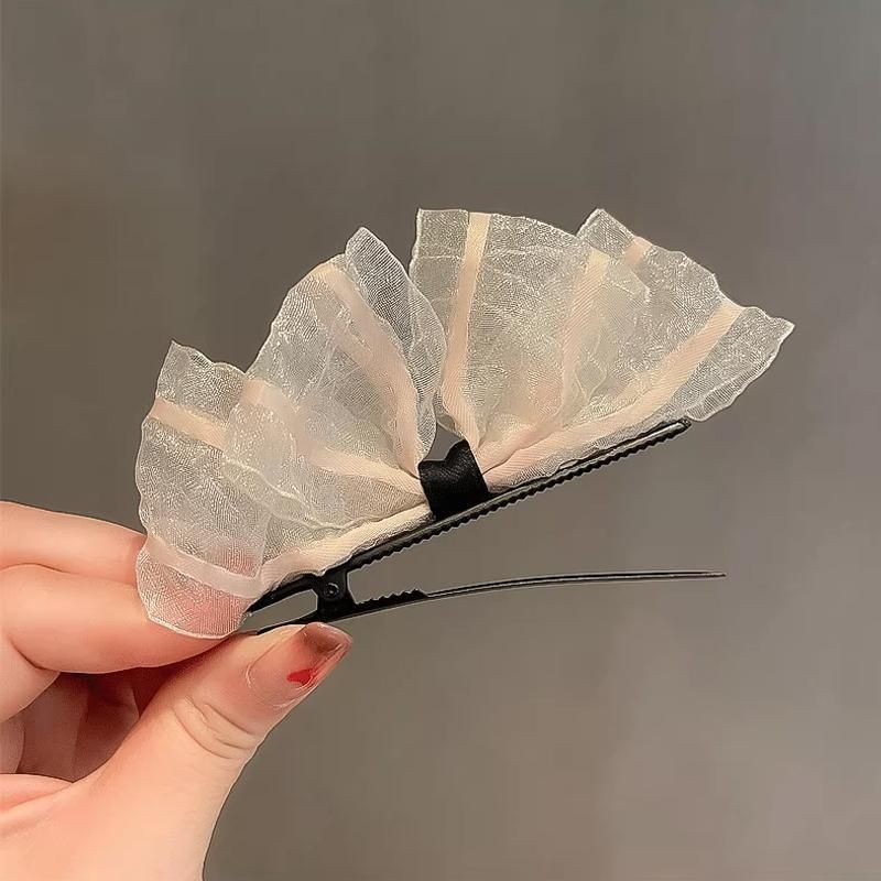 2PCS Women Hair Clip Side Bow Knot Barrettes Hairpin Party Headdress Gifts Lace - Apricot