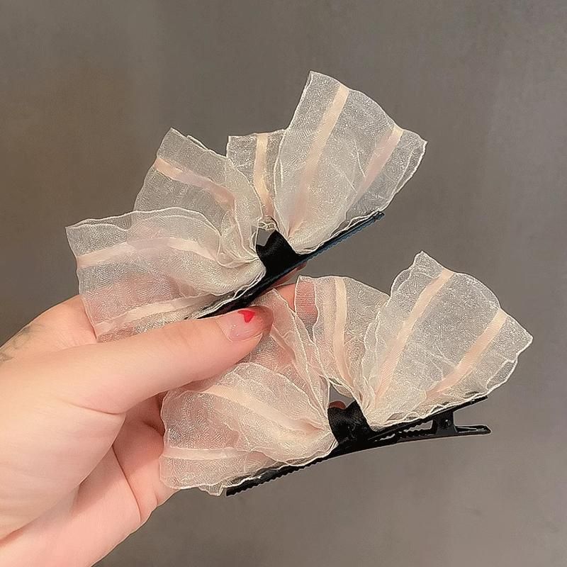 2PCS Women Hair Clip Side Bow Knot Barrettes Hairpin Party Headdress Gifts Lace - Apricot