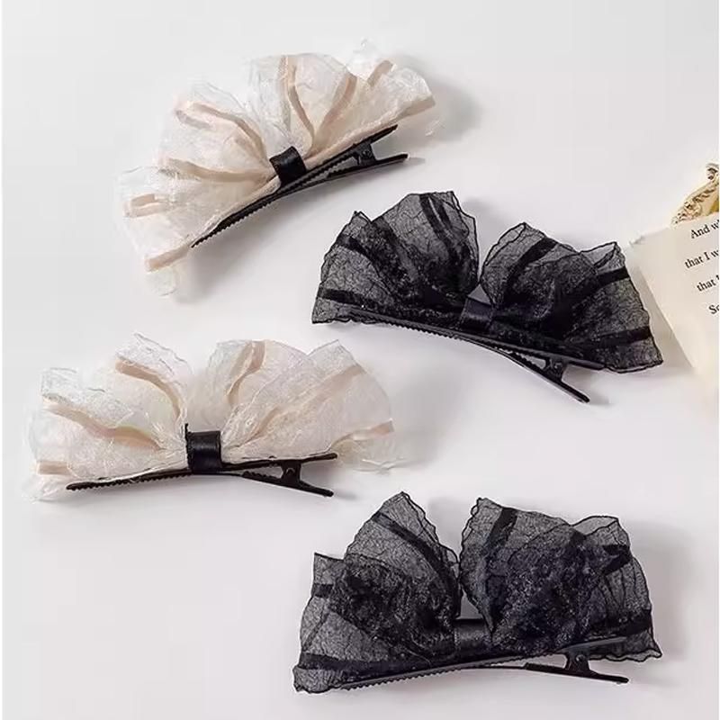2PCS Women Hair Clip Side Bow Knot Barrettes Hairpin Party Headdress Gifts Lace - Apricot