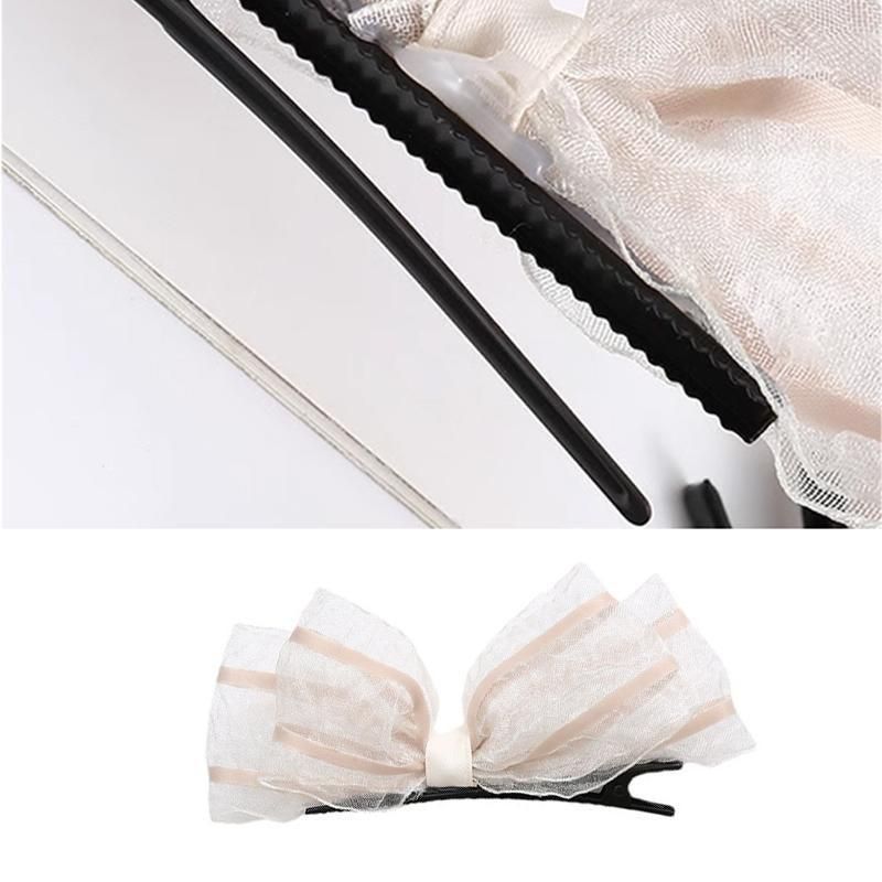 2PCS Women Hair Clip Side Bow Knot Barrettes Hairpin Party Headdress Gifts Lace - Apricot