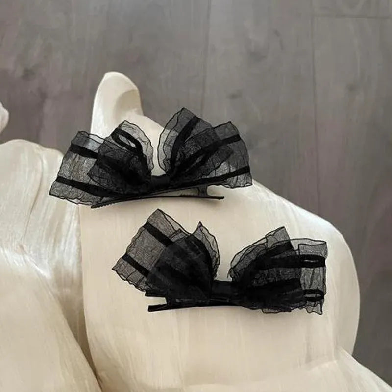 2PCS Women Hair Clip Side Bow Knot Barrettes Hairpin Party Headdress Gifts Lace - Apricot