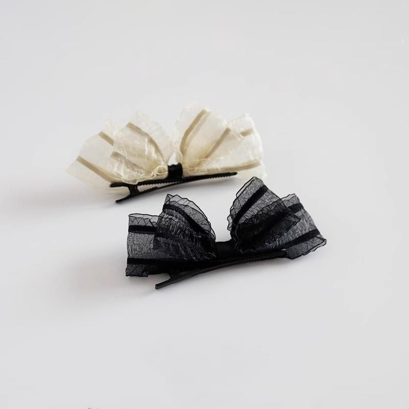 2PCS Women Hair Clip Side Bow Knot Barrettes Hairpin Party Headdress Gifts Lace - Apricot